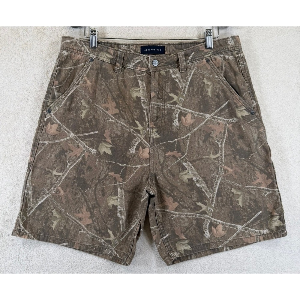 Aeropostale Mens Camo Carpenter Shorts Brown Leaf Print Cotton Utility Size L